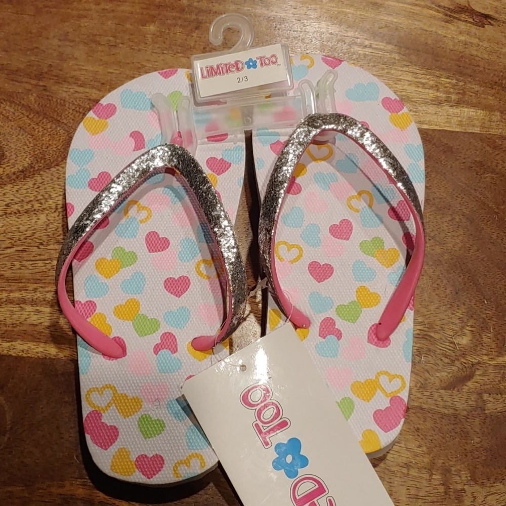 NWT 2/$15 Limited Too Sparkly Heart Flip Flops